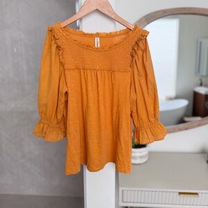 Anthropologie Mustard Smocked Blouse - XS